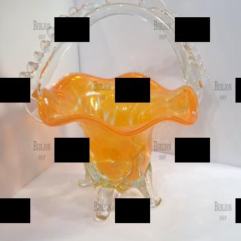 Ваза -корзинка (СССР 1970-1990 г, гутное цветное стекло,ручная работа) - Biblion.shop