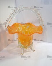 Ваза -корзинка (СССР 1970-1990 г, гутное цветное стекло,ручная работа)  - Biblion.shop 