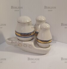 Набор для специй на подставке "КОРАБЛЬ" (  СССР,фарфор,  Полонне 60-70 гг) - Biblion.shop 