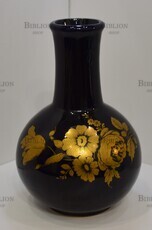 Ваза Золотые цветы (СССР,кобальт,малая) - Biblion.shop 