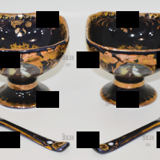 Набор креманок  с ложкой, 2 шт  (Чехия,кобальт,фарфор) - Biblion.shop 