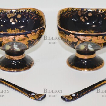 Набор креманок  с ложкой, 2 шт  (Чехия,кобальт,фарфор) - Biblion.shop 